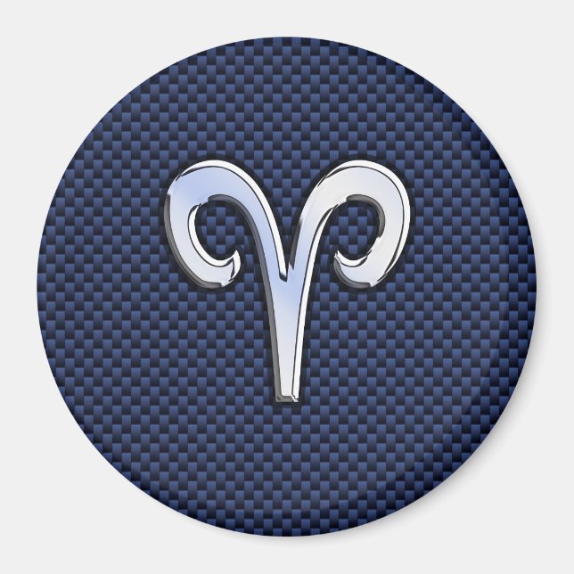 Aries Zodiac Symbol Navy Blue Carbon Fiber Style Magnet (Front)