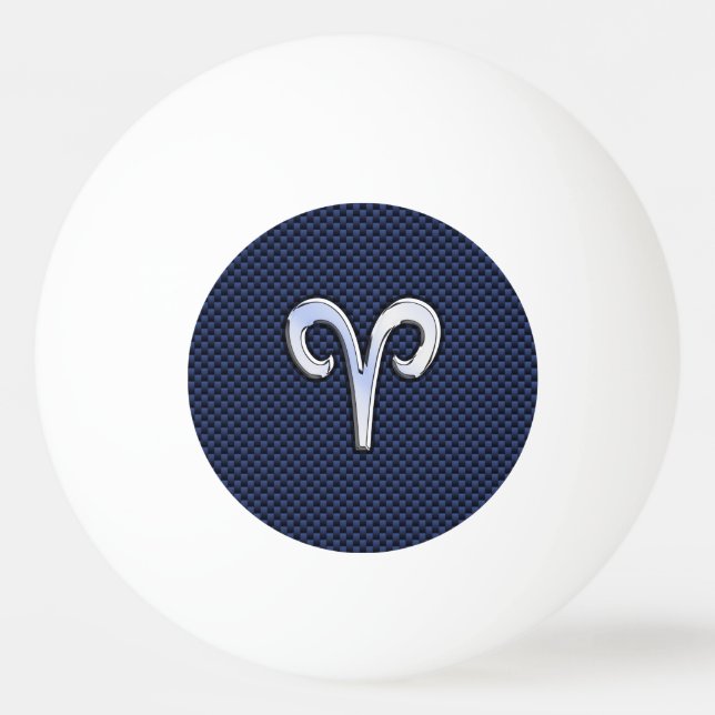 Aries Zodiac Symbol Navy Blue Carbon Fiber Style Ping Pong Ball (Front)