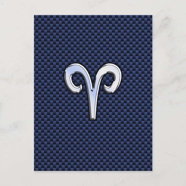 Aries Zodiac Symbol Navy Blue Carbon Fiber Style Postcard (Front)