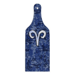 Aries Zodiac Symbol on Navy Blue Digital Camo Cutting Board