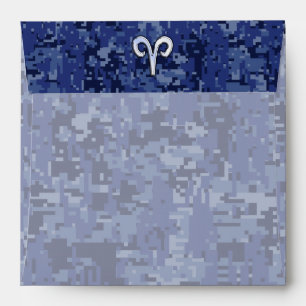 Aries Zodiac Symbol on Navy Blue Digital Camo Envelope