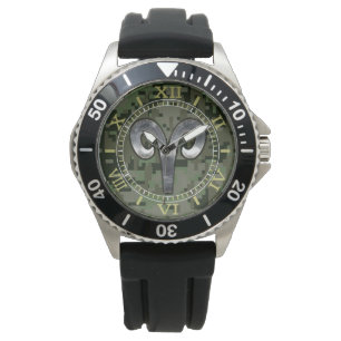 Aries Zodiac Symbol Woodland Camouflage Dial Watch