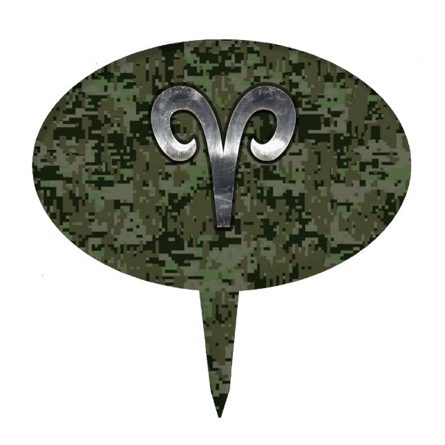 Aries Zodiac Symbol Woodland Digital Camouflage Cake Topper (Front)
