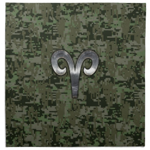 Aries Zodiac Symbol Woodland Digital Camouflage Cloth Napkin