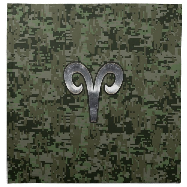 Aries Zodiac Symbol Woodland Digital Camouflage Cloth Napkin (Front)
