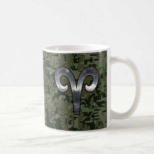 Aries Zodiac Symbol Woodland Digital Camouflage Coffee Mug