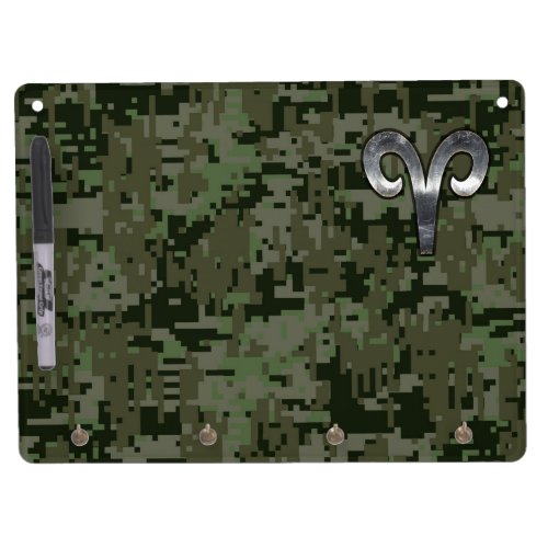 Aries Zodiac Symbol Woodland Digital Camouflage Dry Erase Board With Keychain Holder