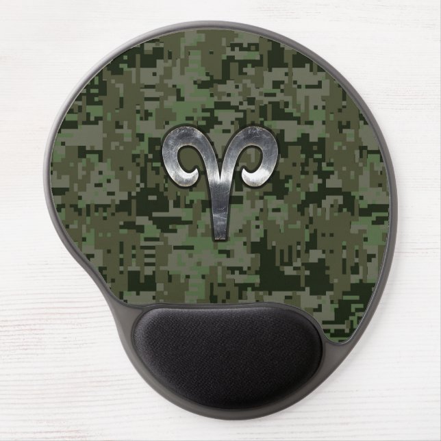 Aries Zodiac Symbol Woodland Digital Camouflage Gel Mouse Pad (Front)