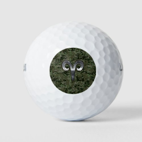 Aries Zodiac Symbol Woodland Digital Camouflage Golf Balls