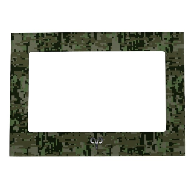 Aries Zodiac Symbol Woodland Digital Camouflage Magnetic Frame (Front)