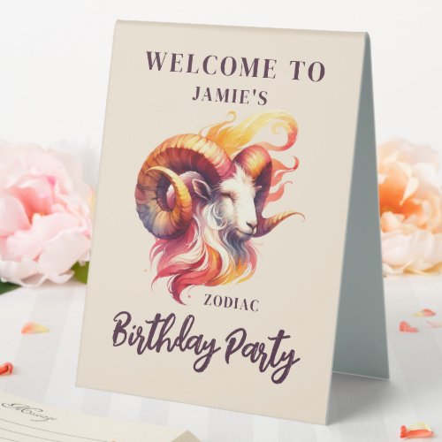 Aries Zodiac Themed Birthday Party Guest Seating Table Tent Sign