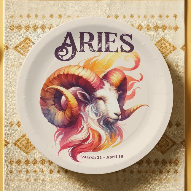 Aries Zodiac Themed Birthday Party Paper Plates (Aries Ram Zodiac Sign Theme Party Suite | Elevate Your Event with Matching Paper Plates & Decor)
