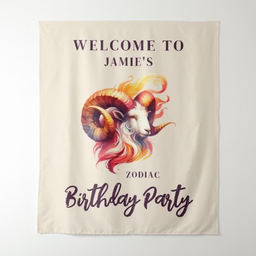 Aries Zodiac Themed Birthday Party Welcome Sign Tapestry