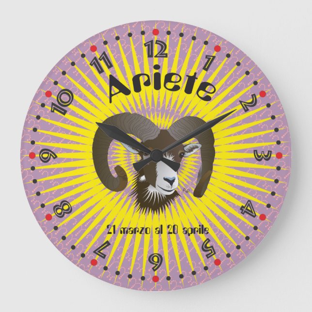 Ariete 21 March to 20 april Orologio Large Clock (Front)