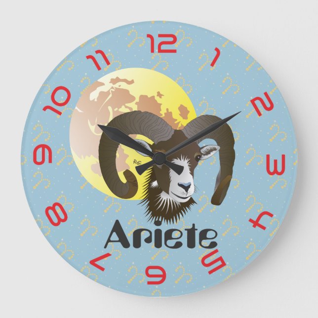 Ariete 21 March to 20 april Orologio Large Clock (Front)