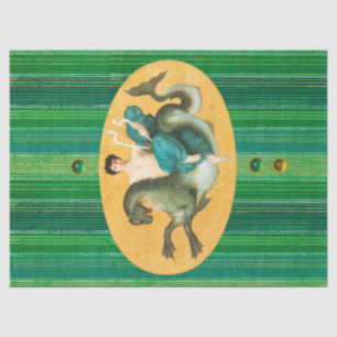 ARION ON A SEA HORSE HOLDING A LYRA Green Stripes Tissue Paper