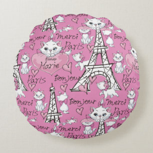 Aristocats Marie Paris Pattern Round Pillow