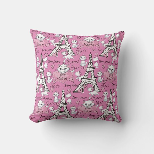 Aristocats | Marie Paris Pattern Throw Pillow (Front)