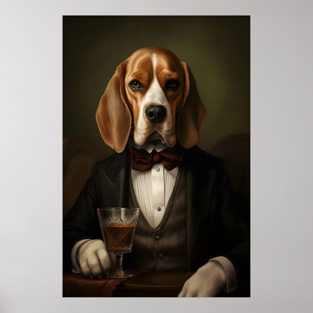Aristocratic Beagle Print, Funny Renaissance Dog Poster (Front)