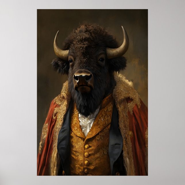 Aristocratic Bison Portrait, Funny Animal Poster (Front)