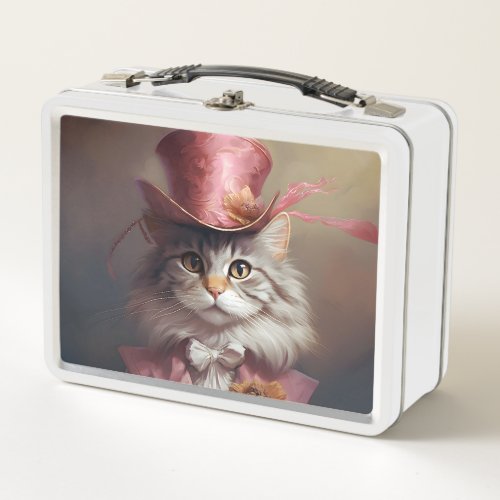 Aristocratic Cat In Pink Metal Lunch Box