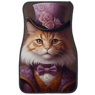 Aristocratic Cat In Purple And Orange Car Floor Mat