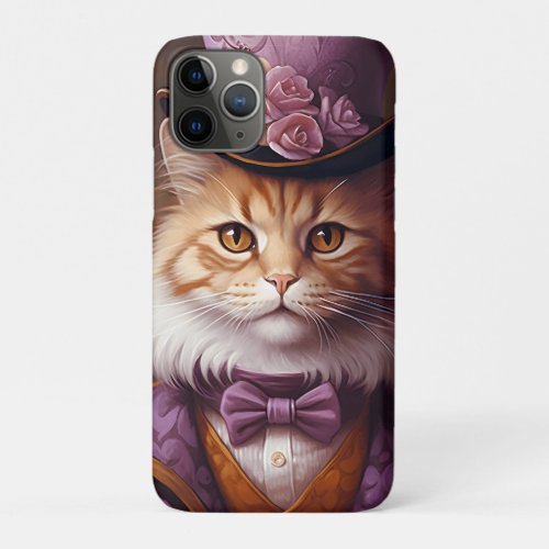 Aristocratic Cat In Purple And Orange iPhone 11 Pro Case