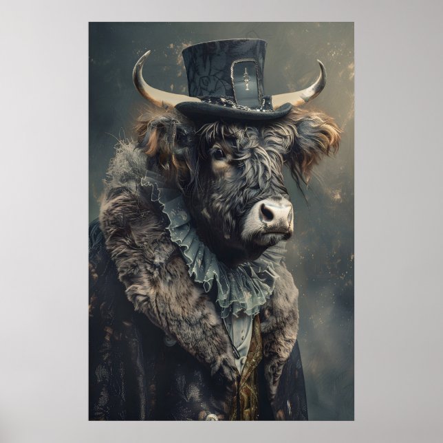 Aristocratic Highland Cow Portrait, Renaissance Poster (Front)