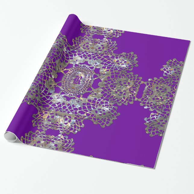 Aristocratic Monogram Purple Wrapping Paper (Unrolled)
