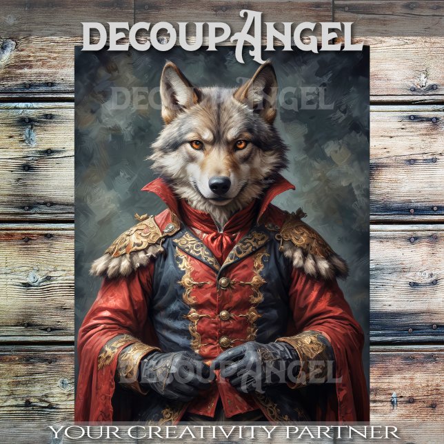 Aristocratic Wolf with a Red Cloak -Decoupage- Tissue Paper (Creator Uploaded)