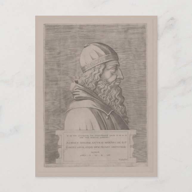Aristotle ancient engraving from 1553 postcard (Front)
