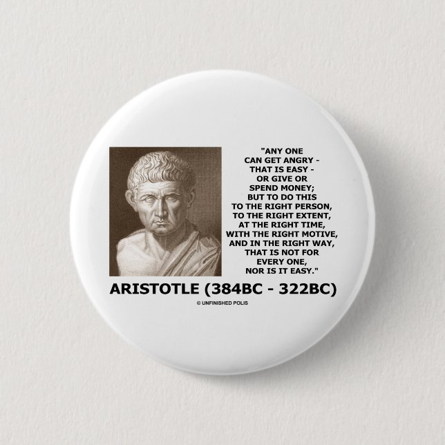 Aristotle Any One Can Get Angry Right Person Time Button (Front)
