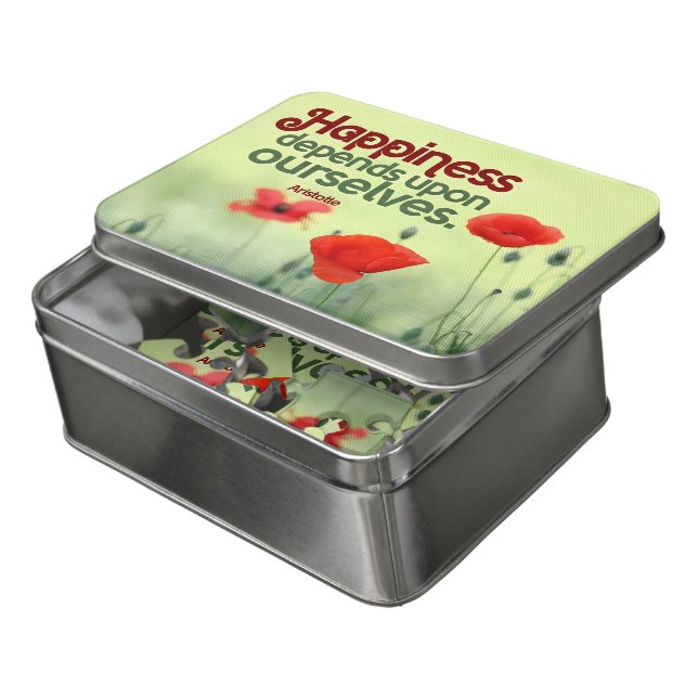 Aristotle Inspirational Quote "Happiness" Box & Jigsaw Puzzle (Lid Open)