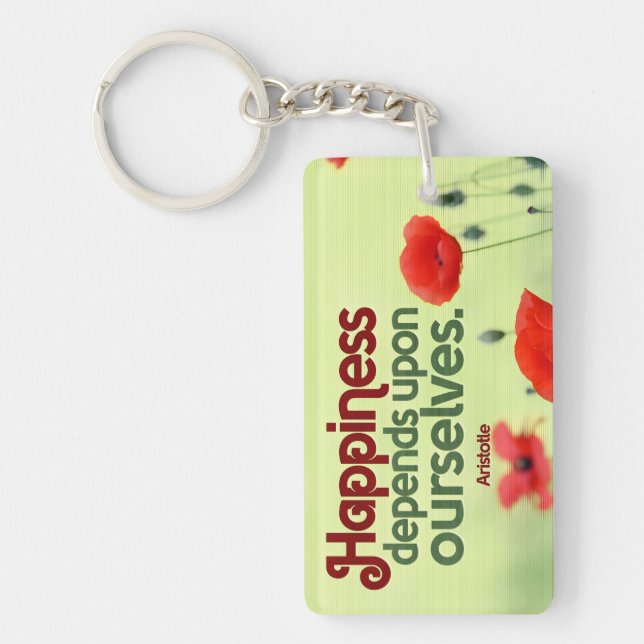 Aristotle Inspirational Quote "Happiness" Keychain (Front)