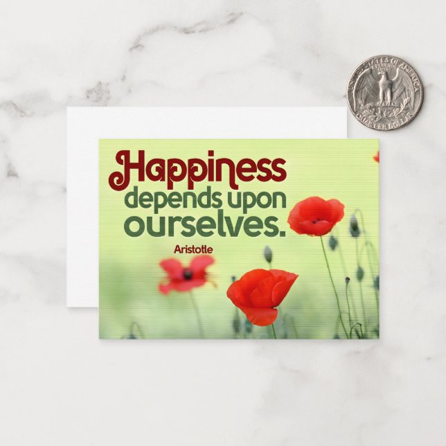 Aristotle Inspirational Quote "Happiness" Note Card (Front/Back In Situ)
