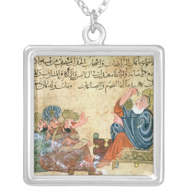Aristotle teaching silver plated necklace (Front)