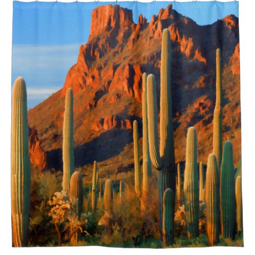 Arizon Desert Saguaro Cactus and Mountains Shower Curtain