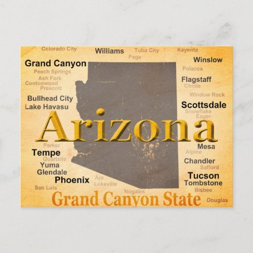Arizona Aged Map Postcard