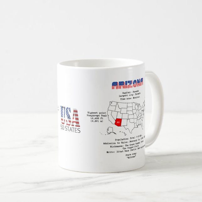 Arizona American state on a map and useful info Coffee Mug (Front Right)