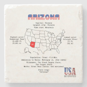 Arizona American state on a map and useful info Stone Coaster