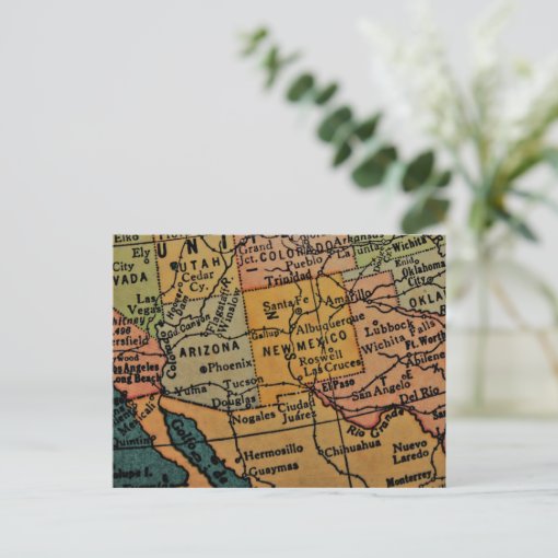 Arizona And New Mexico Map Postcard 