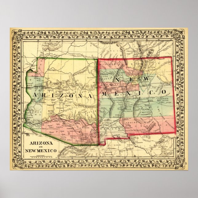 Arizona and New MexicoPanoramic Map Poster (Front)