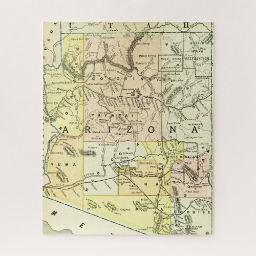 Arizona Antique Map Travel State  Cities Colorful Jigsaw Puzzle