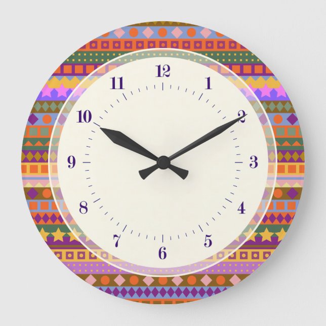 Arizona Aztec Desert Colors Southwest ZigZag Large Clock (Front)