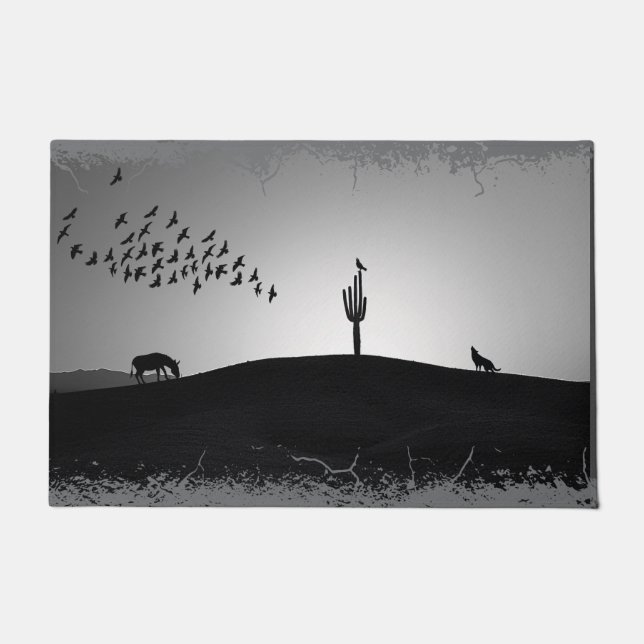 Arizona Black and White Desert Animals Doormat (Front)