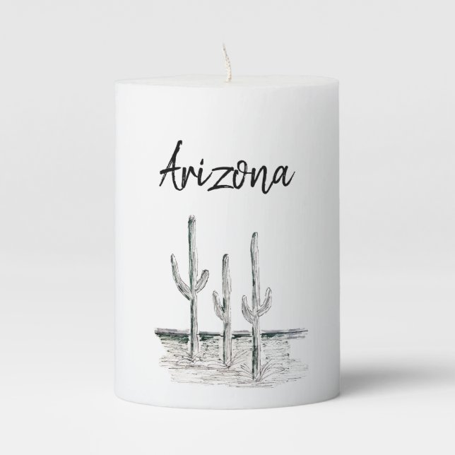 Arizona Black White Desert Saguaro Cactus  Pillar Candle (Front)