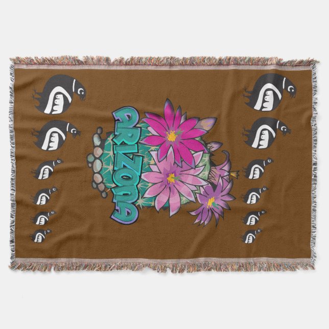 Arizona Blooming Cactus  and Quail Throw Blanket (Front)