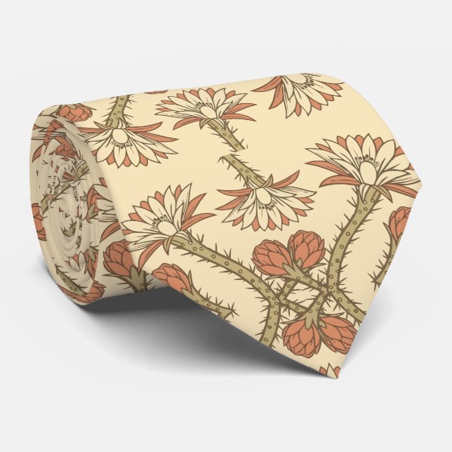 Arizona Botanical Tile Pattern Neck Tie (Rolled)