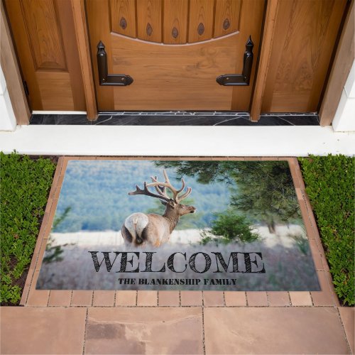 Arizona Bull Elk Full Velvet Antlers Personalized Doormat