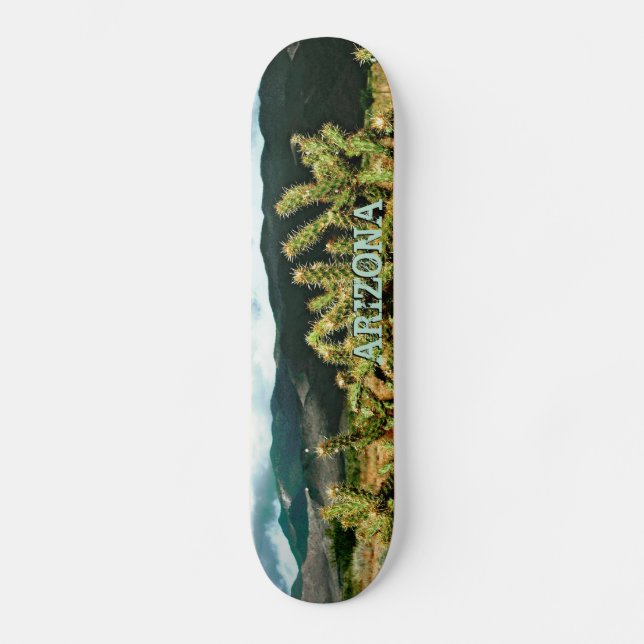 Arizona Cactus and Mountains Photo Skateboard Deck (Front)
